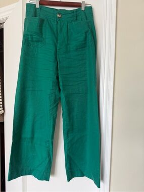 Anthropologie Teal Green Wide-Leg Cropped Pants